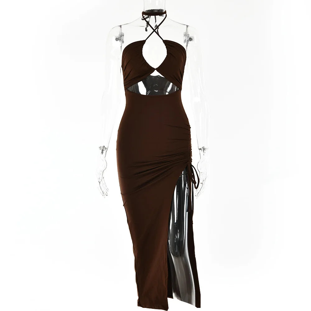 Women's Sexy Sleeveless Backless Midi Dress - Slim Fit Night Club Party Bodycon Vestidos Elegantes