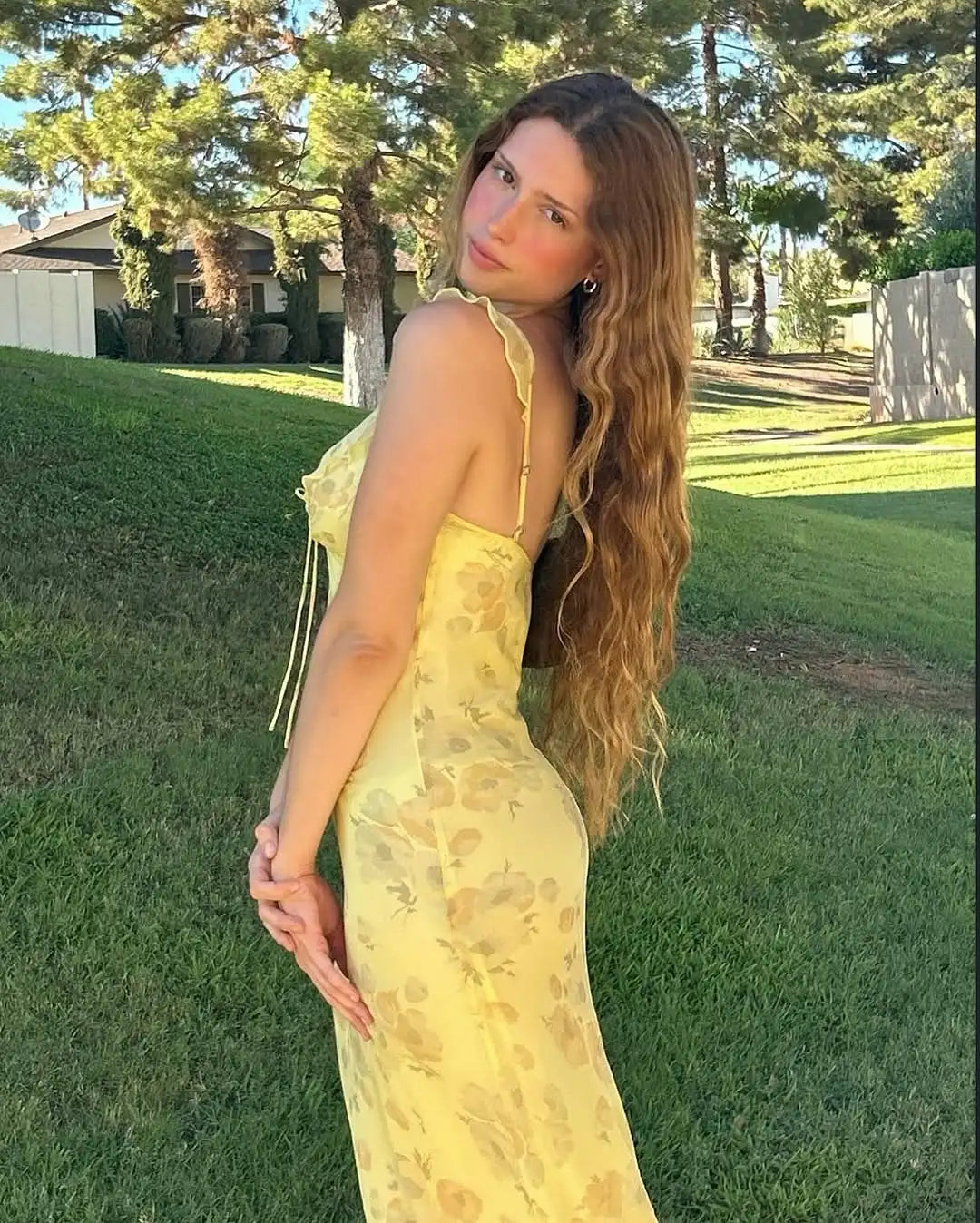 Cryptographic Elegant Plunging Neck Floral Maxi Dress - Fairycore Backless Summer Vacation Aesthetic Sun Dress