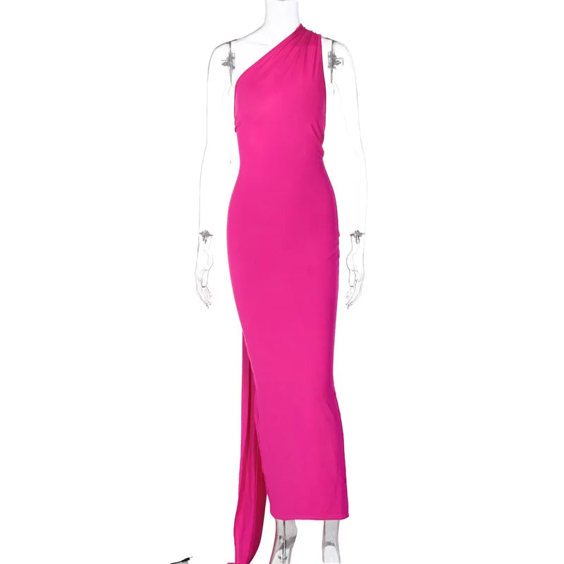Hugcitar One Shoulder Backless Ruched Maxi Dress - Sexy Adjustable Scarf Loop Elegant Y2K Festival Clubwear