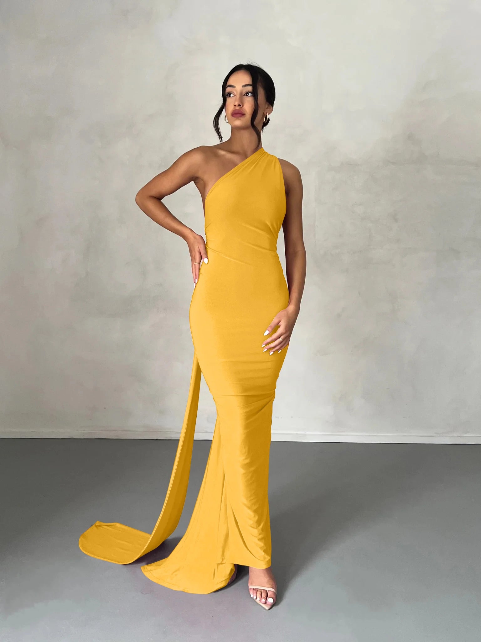 Hugcitar One Shoulder Backless Ruched Maxi Dress - Sexy Adjustable Scarf Loop Elegant Y2K Festival Clubwear