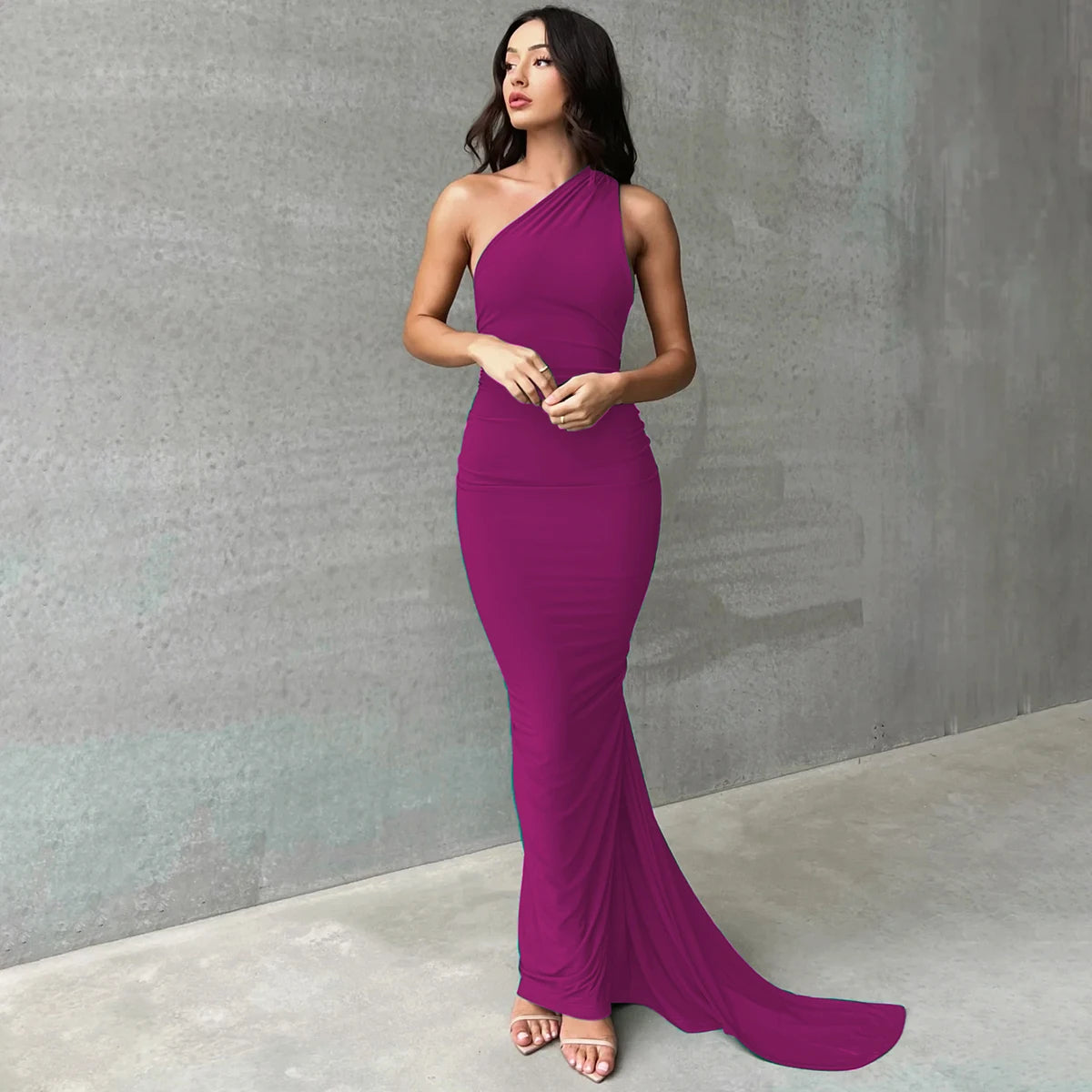 Hugcitar One Shoulder Backless Ruched Maxi Dress - Sexy Adjustable Scarf Loop Elegant Y2K Festival Clubwear