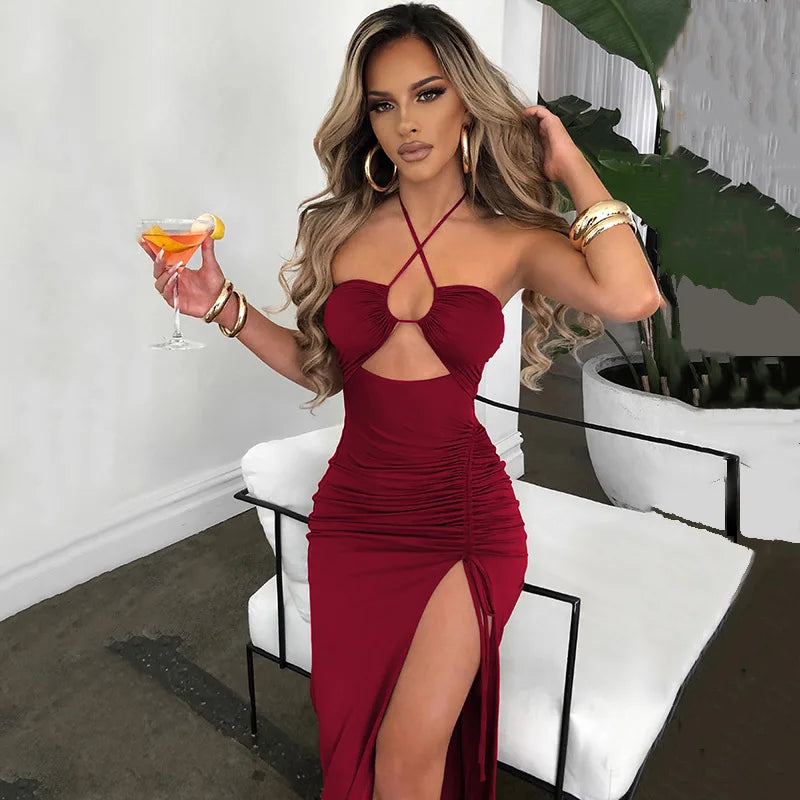 Women's Sexy Sleeveless Backless Midi Dress - Slim Fit Night Club Party Bodycon Vestidos Elegantes