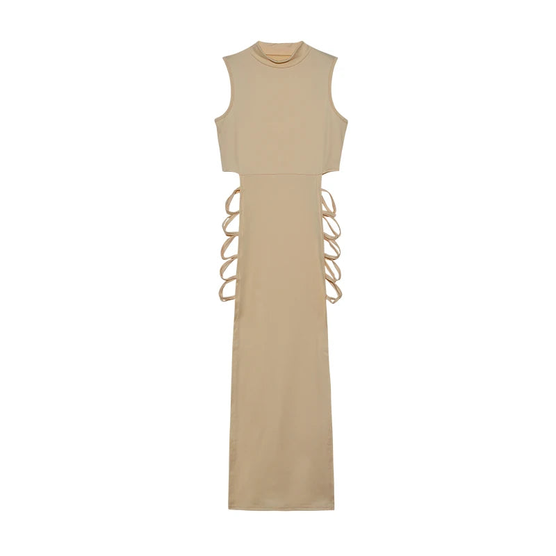 Zahra Criss-Cross Cutout Dress – Premium Mock Neck High-Slit Maxi