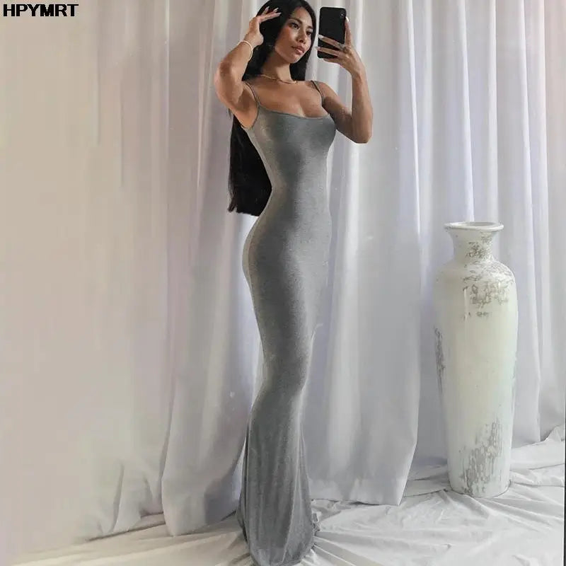 Serena Backless Satin Maxi Dress – Elegant Floor-Length Bodycon Slip