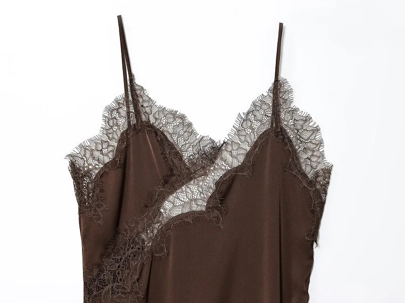 Aria Asymmetric Lace Slip Dress – Elegant Black Backless Mini