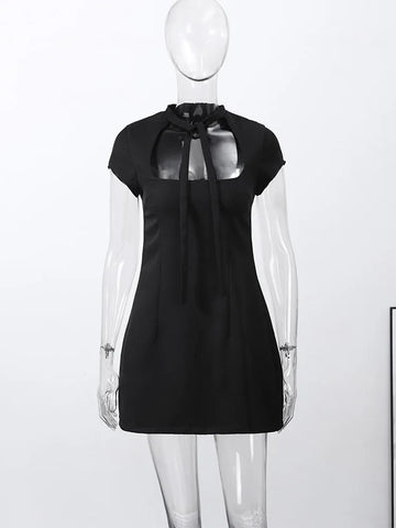 Women's Summer Hollow-Out Polka Dot Mini Dress - Sexy Slimming Hip-Package Party Dress with Belt & Zipper