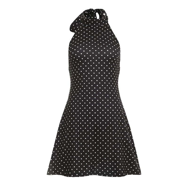 Women's Polka Dot Halter Mini Dress – Elegant Backless Summer Party Dress