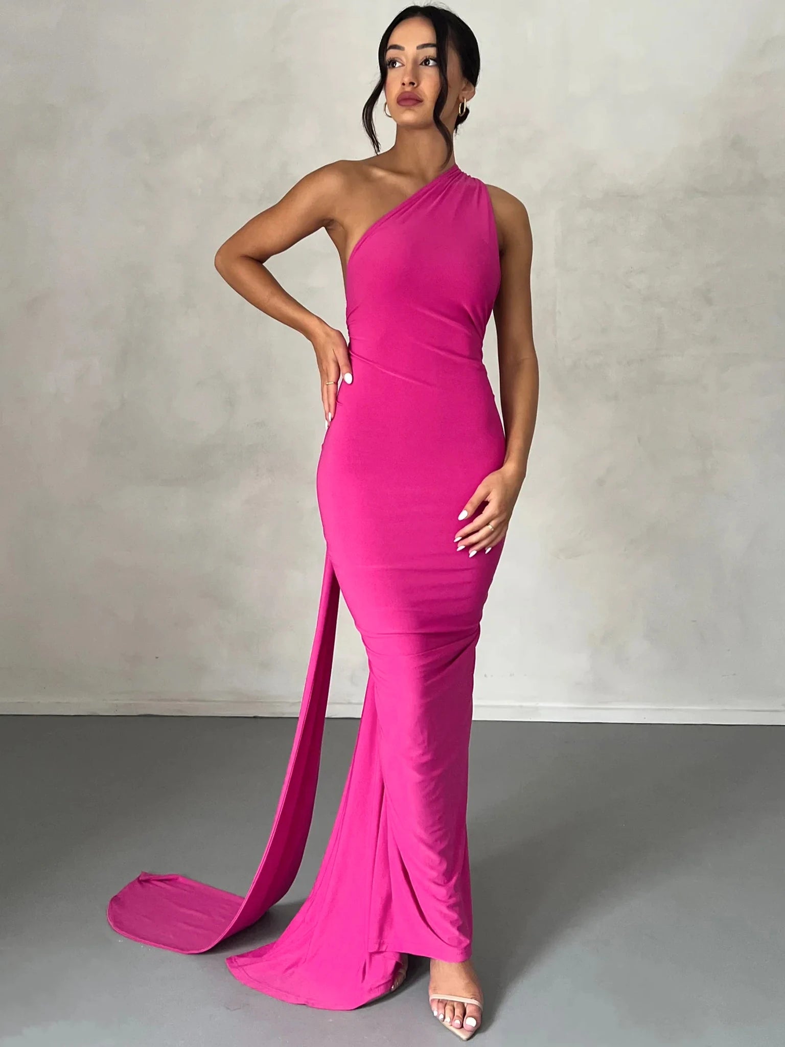 Hugcitar One Shoulder Backless Ruched Maxi Dress - Sexy Adjustable Scarf Loop Elegant Y2K Festival Clubwear