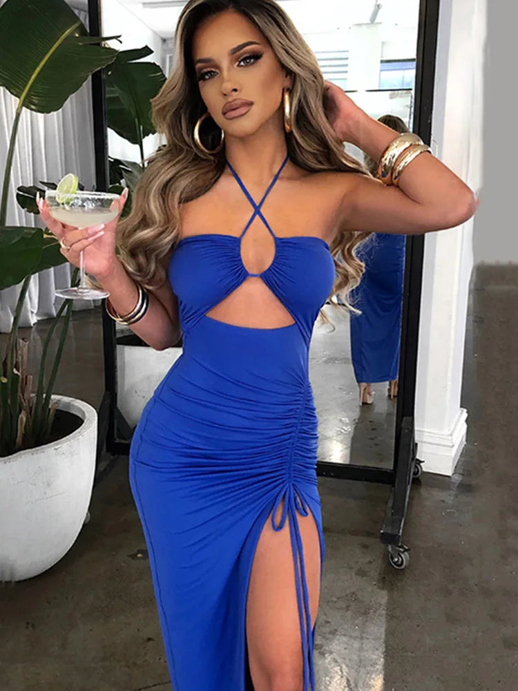 Women's Sexy Sleeveless Backless Midi Dress - Slim Fit Night Club Party Bodycon Vestidos Elegantes