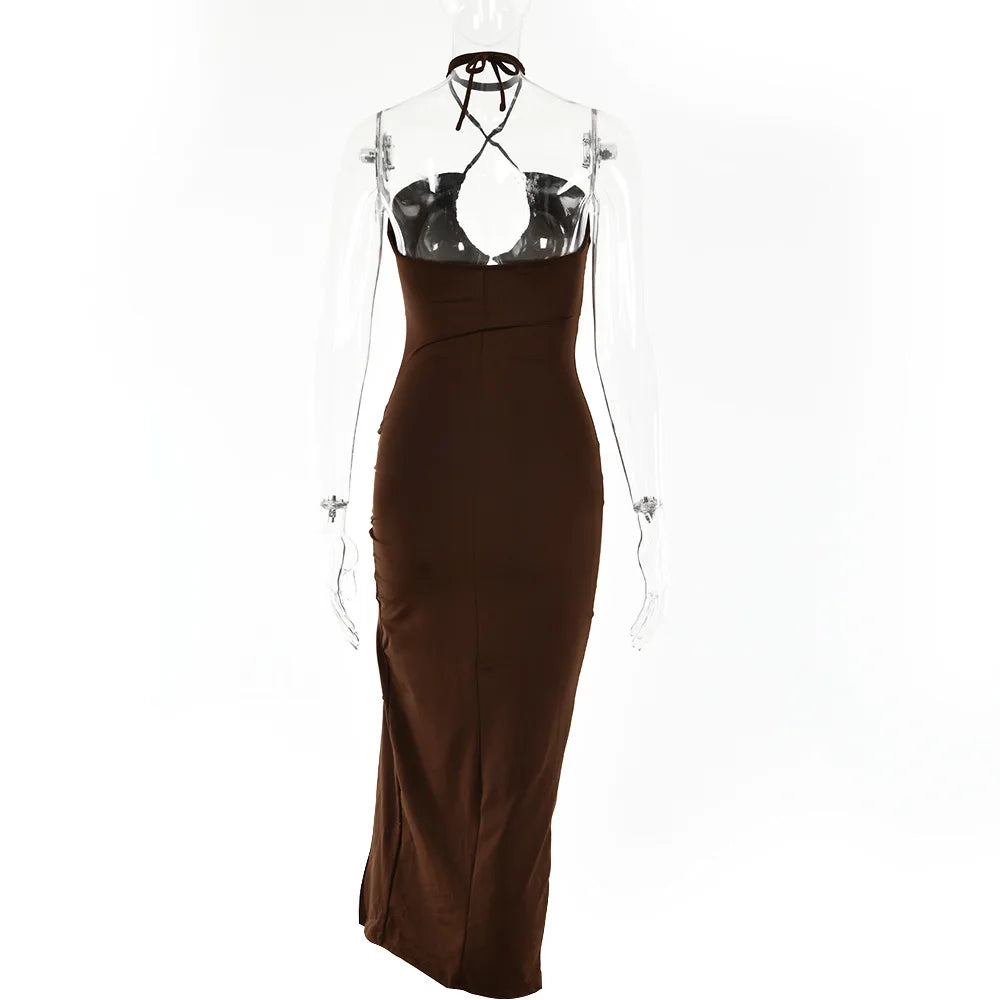 Women's Sexy Sleeveless Backless Midi Dress - Slim Fit Night Club Party Bodycon Vestidos Elegantes