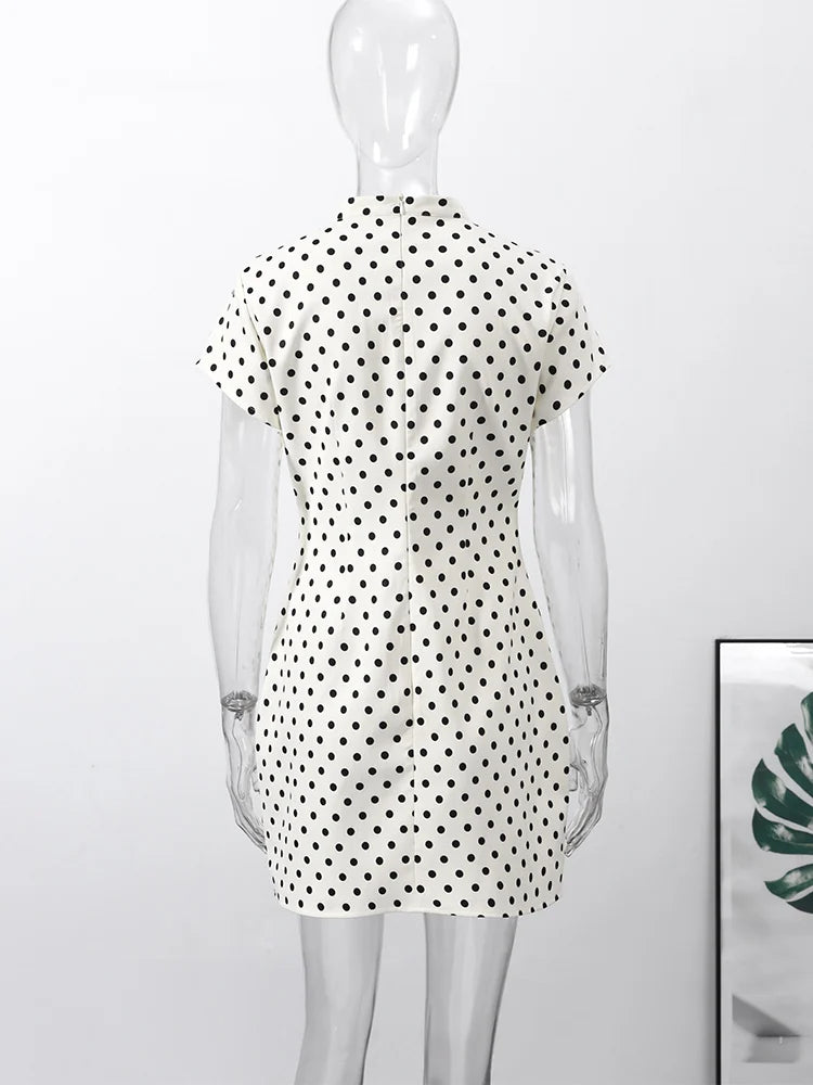 Women's Summer Hollow-Out Polka Dot Mini Dress - Sexy Slimming Hip-Package Party Dress with Belt & Zipper
