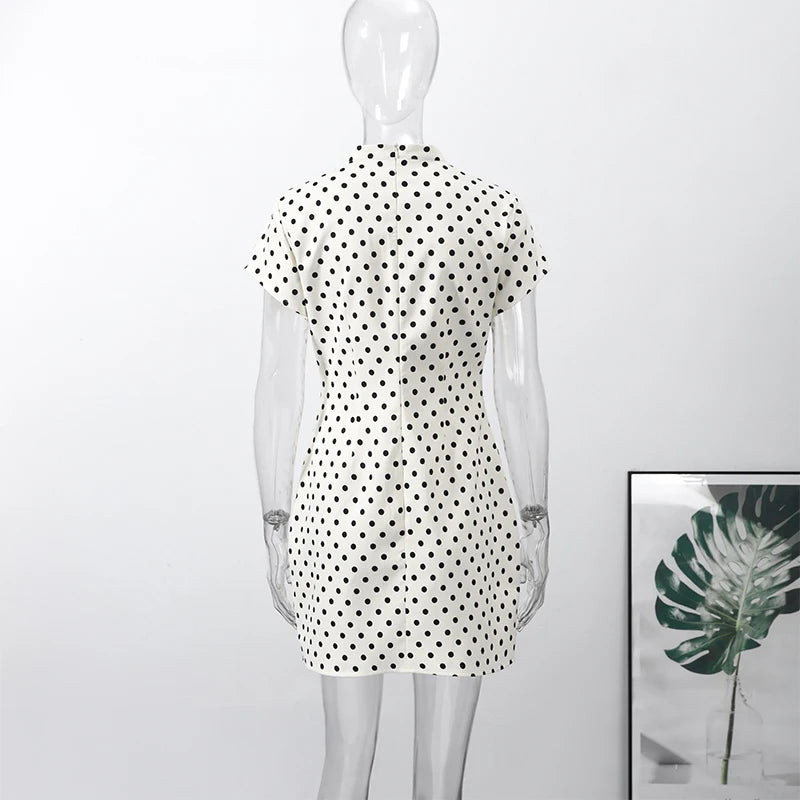 Women's Summer Hollow-Out Polka Dot Mini Dress - Sexy Slimming Hip-Package Party Dress with Belt & Zipper