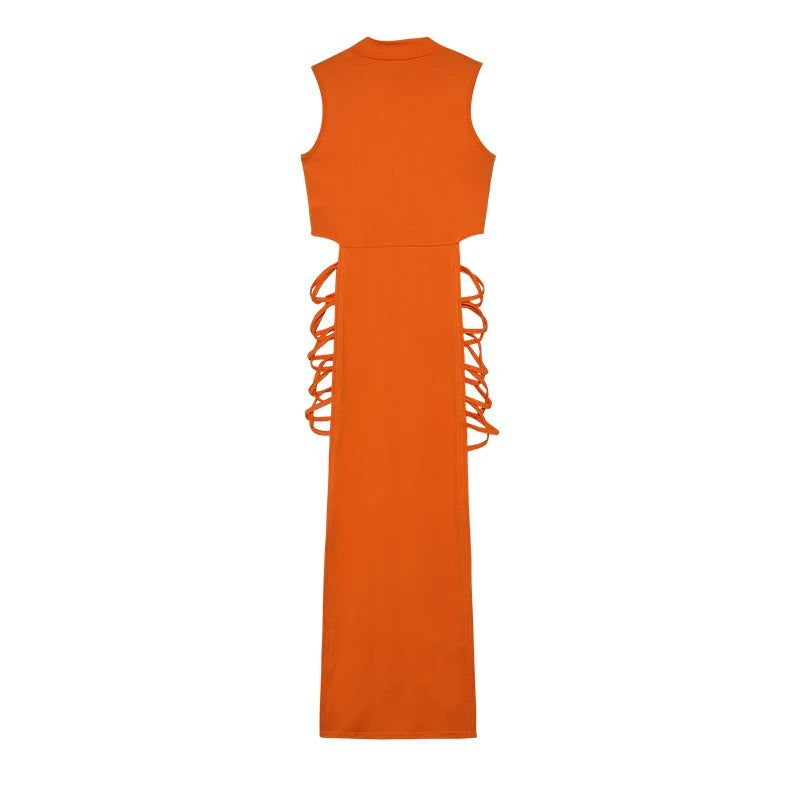 Zahra Criss-Cross Cutout Dress – Premium Mock Neck High-Slit Maxi