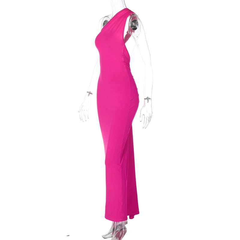 Hugcitar One Shoulder Backless Ruched Maxi Dress - Sexy Adjustable Scarf Loop Elegant Y2K Festival Clubwear