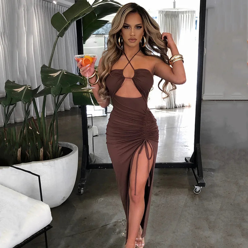 Women's Sexy Sleeveless Backless Midi Dress - Slim Fit Night Club Party Bodycon Vestidos Elegantes