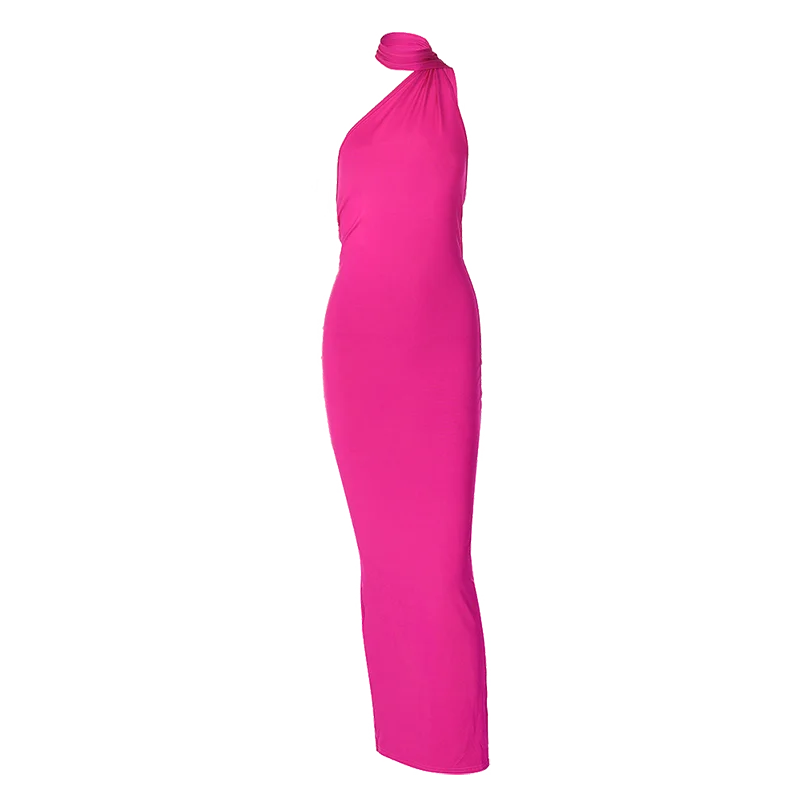Hugcitar One Shoulder Backless Ruched Maxi Dress - Sexy Adjustable Scarf Loop Elegant Y2K Festival Clubwear