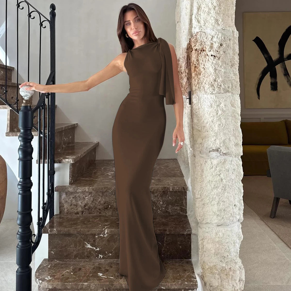 Product Title Hugcitar Solid O-Neck Sleeveless Patchwork Bodycon Maxi Dress - Sexy Summer Prom, Party & Y2K Festival Clubwear