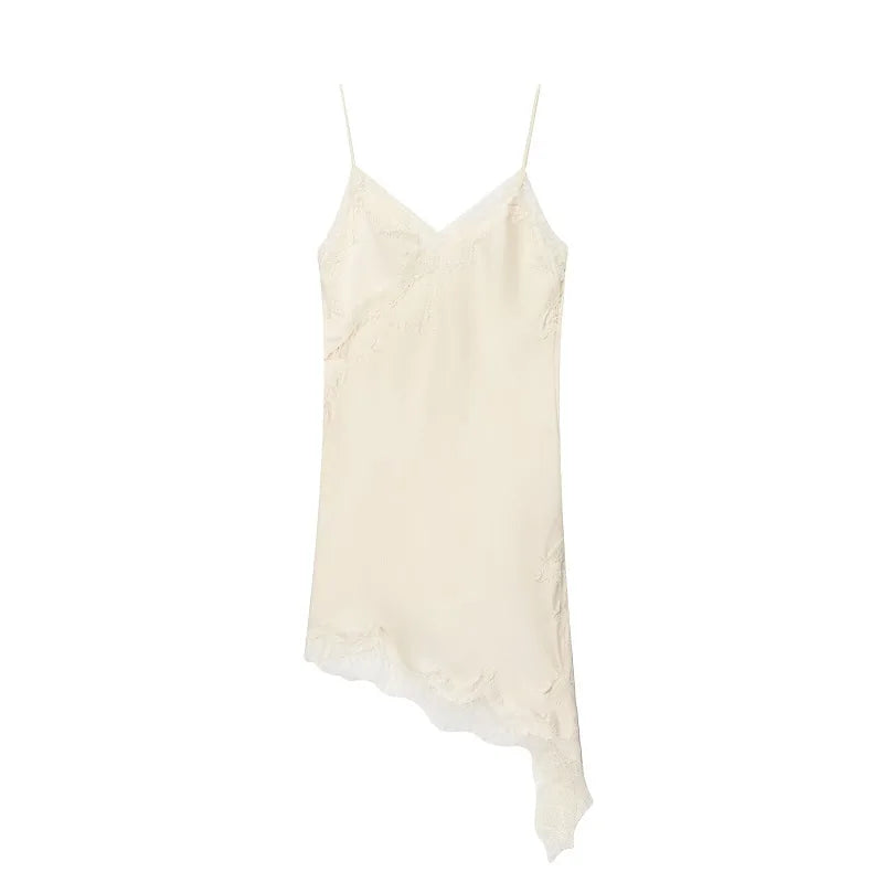 Aria Asymmetric Lace Slip Dress – Elegant Black Backless Mini