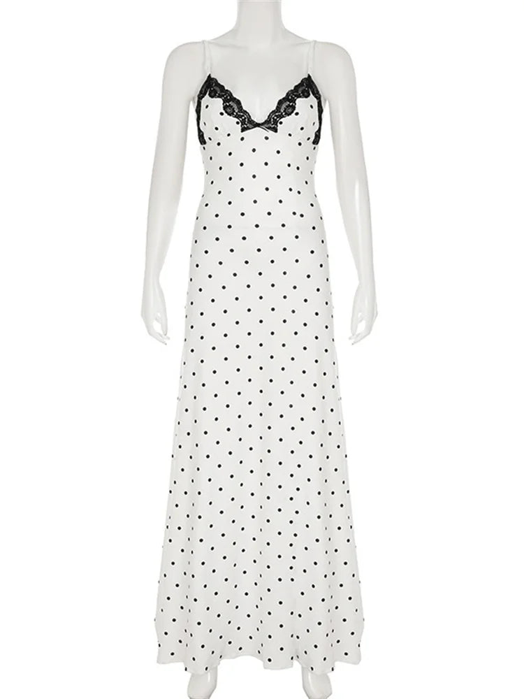 Tossy Contrast Lace V-Neck Patchwork Maxi Dress - Sexy Backless High Waist Slim Spaghetti Strap Party Long Dress
