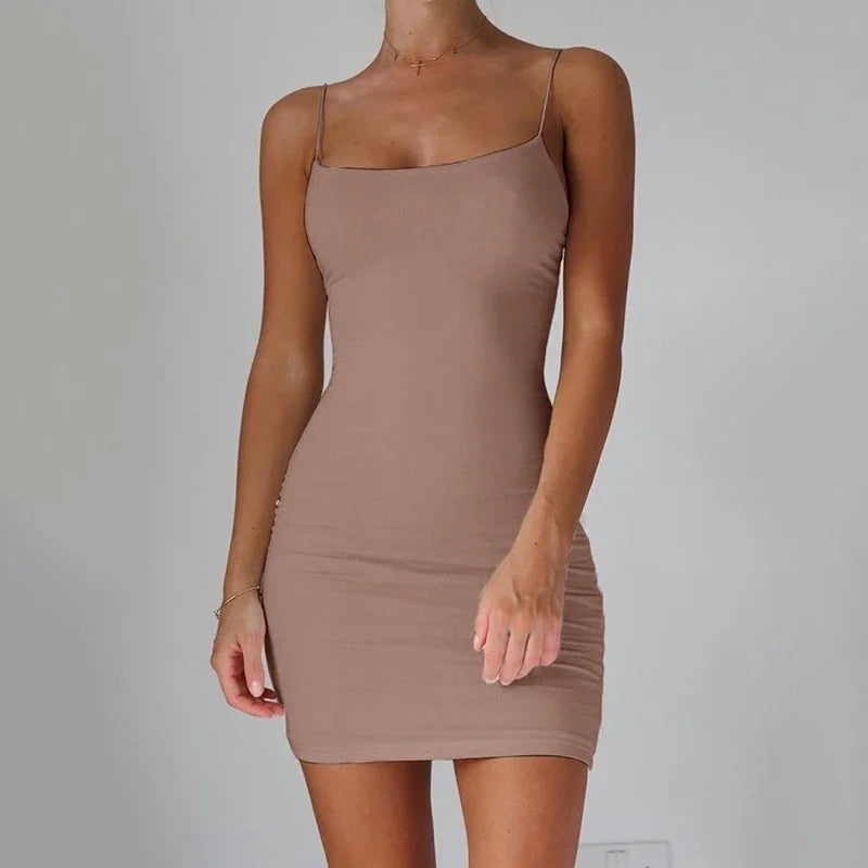 Women's Summer Spaghetti Strap Bodycon Mini Dress - Sexy Club Party Camisole Sheath Sundress