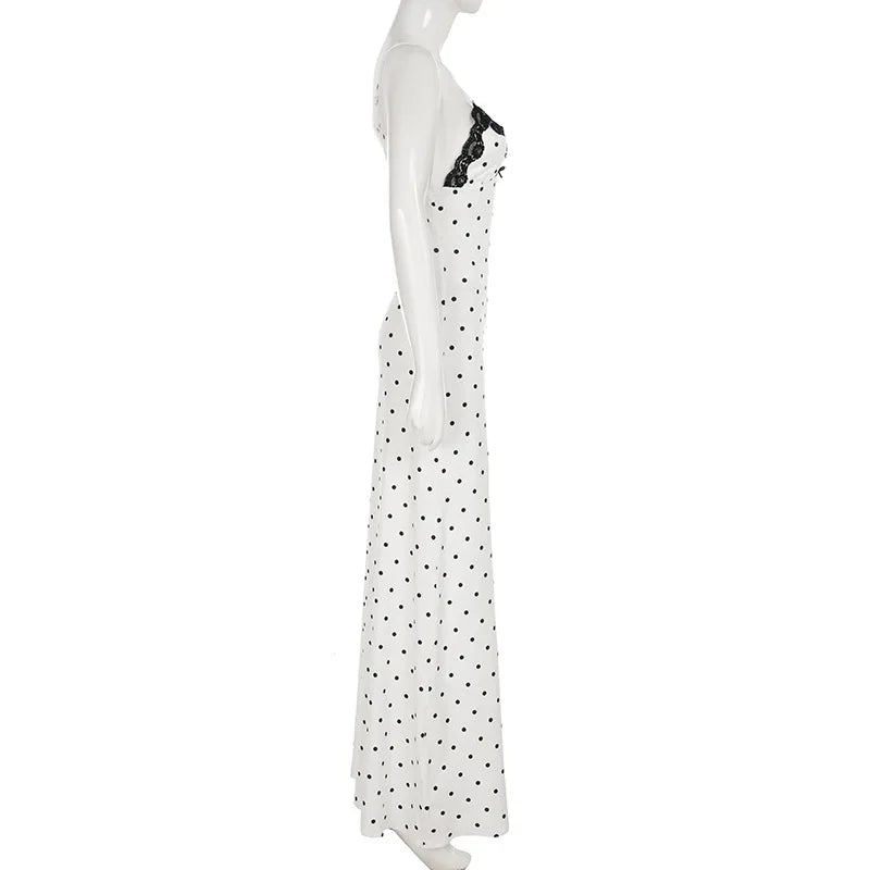 Tossy Contrast Lace V-Neck Patchwork Maxi Dress - Sexy Backless High Waist Slim Spaghetti Strap Party Long Dress