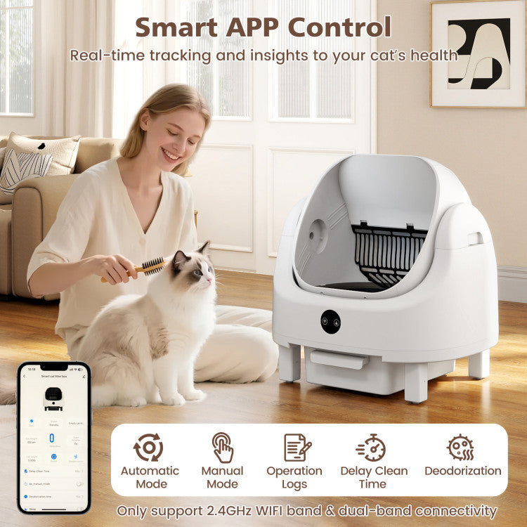 Self-Cleaning Open-Top Cat Litter Box with APP Control for Multi-Cat