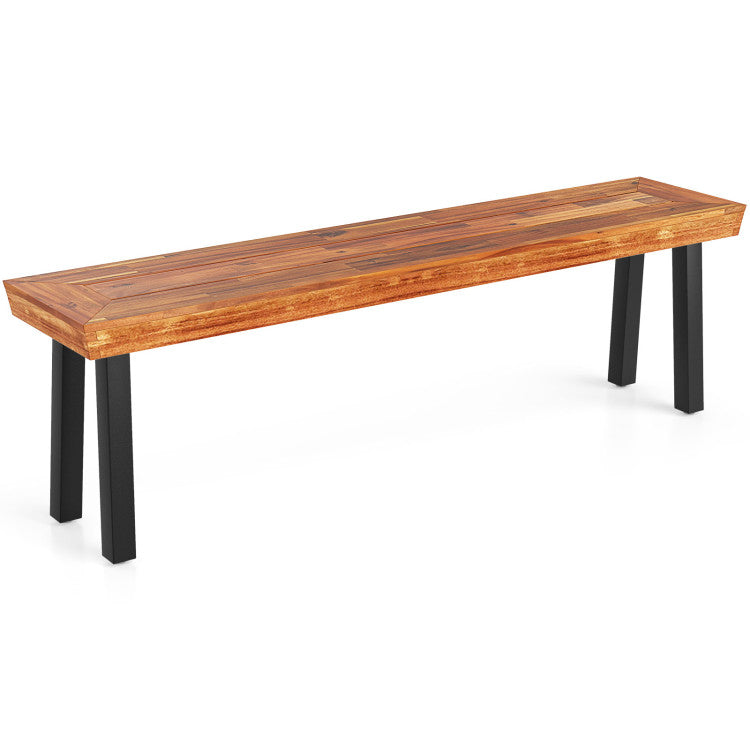 Set of 1 Outdoor Acacia Wood Benches 2-3 People Backless Garden Front Benches with Metal Frame