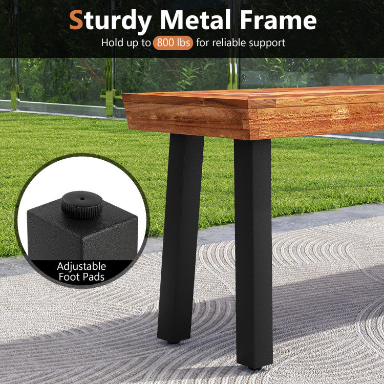 Set of 1 Outdoor Acacia Wood Benches 2-3 People Backless Garden Front Benches with Metal Frame