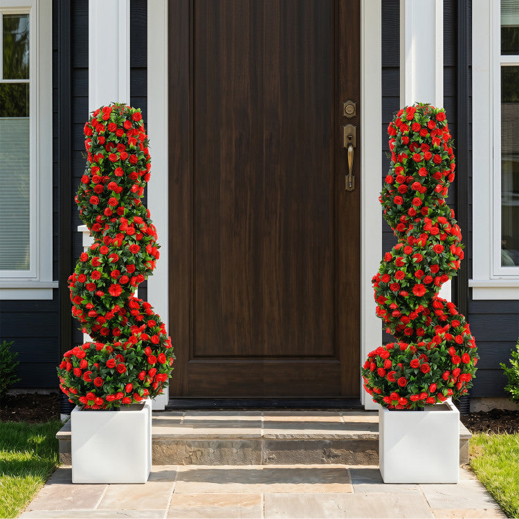 Set of 2 Artificial Spiral Topiary Trees with Sun Protection and Ground Spikes