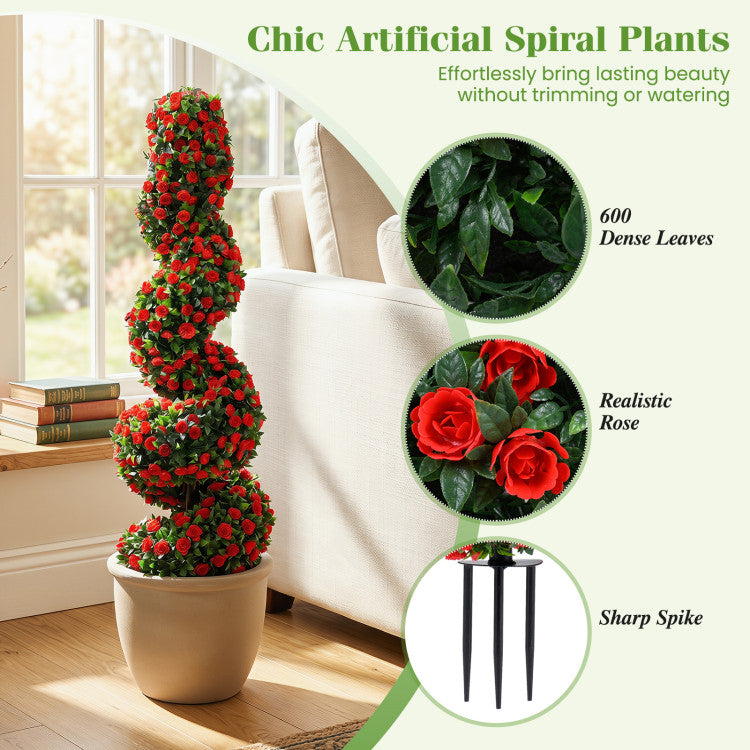 Set of 2 Artificial Spiral Topiary Trees with Sun Protection and Ground Spikes