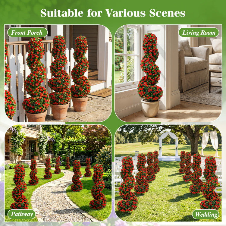 Set of 2 Artificial Spiral Topiary Trees with Sun Protection and Ground Spikes