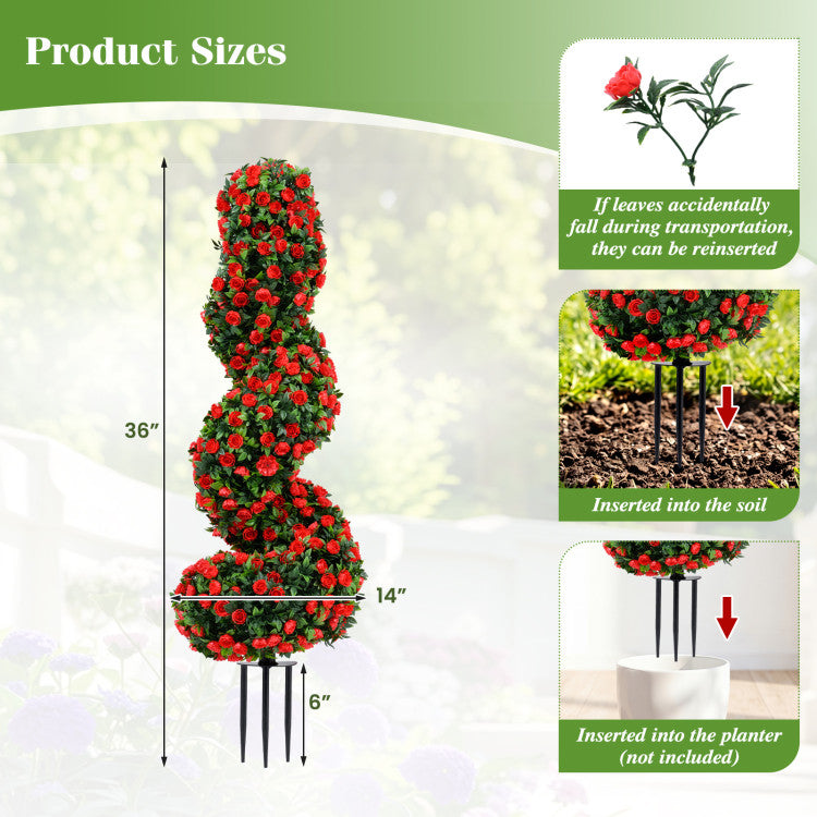 Set of 2 Artificial Spiral Topiary Trees with Sun Protection and Ground Spikes