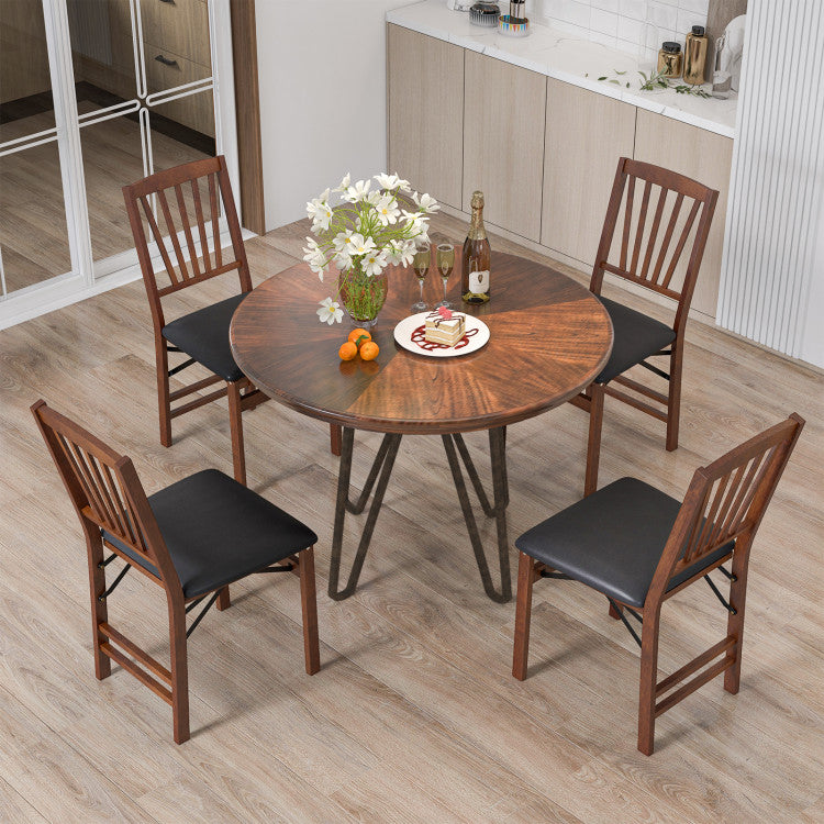 Set of 2 Folding Chairs with Padded Seat and Rubber Wood Frame