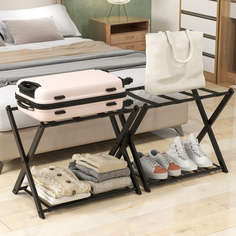 Set of 2 Folding Metal Luggage Rack Suitcase