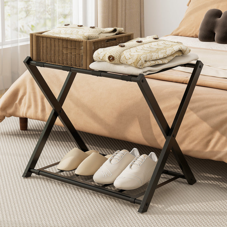 Set of 2 Folding Metal Luggage Rack Suitcase