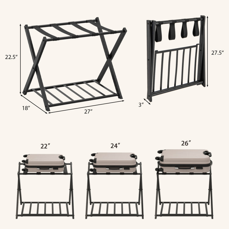 Set of 2 Folding Metal Luggage Rack Suitcase