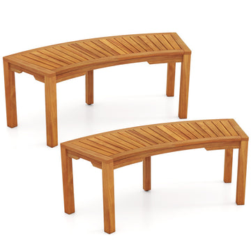 Outdoor Bench Acacia Wood Curved Garden Bench 2-Person