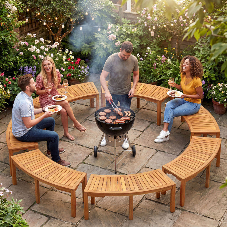 Outdoor Bench Acacia Wood Curved Garden Bench 2-Person