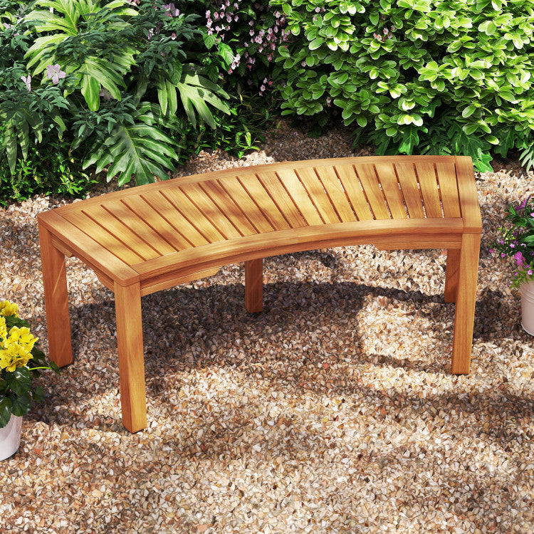 Outdoor Bench Acacia Wood Curved Garden Bench 2-Person