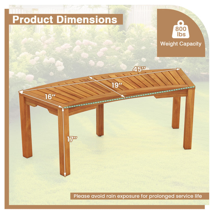 Outdoor Bench Acacia Wood Curved Garden Bench 2-Person