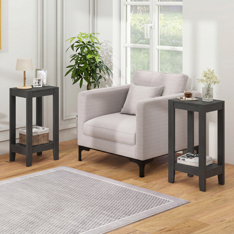 Set of 2 Versatile 2-Tier End Tables with Storage Shelf