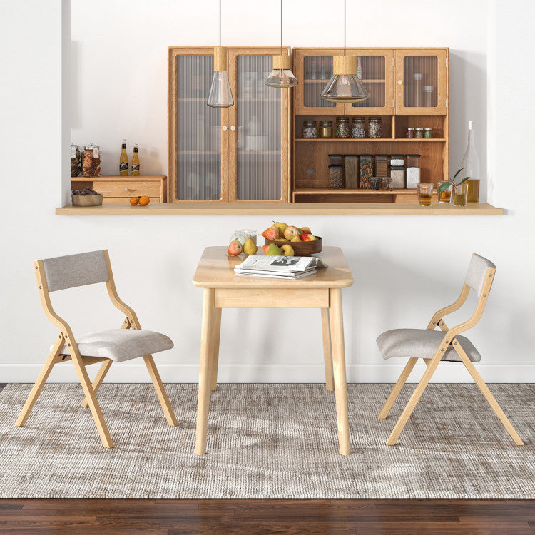 Set of 2 Wooden Folding Dining Chair with Linen Fabric Padded Seat and Backrest