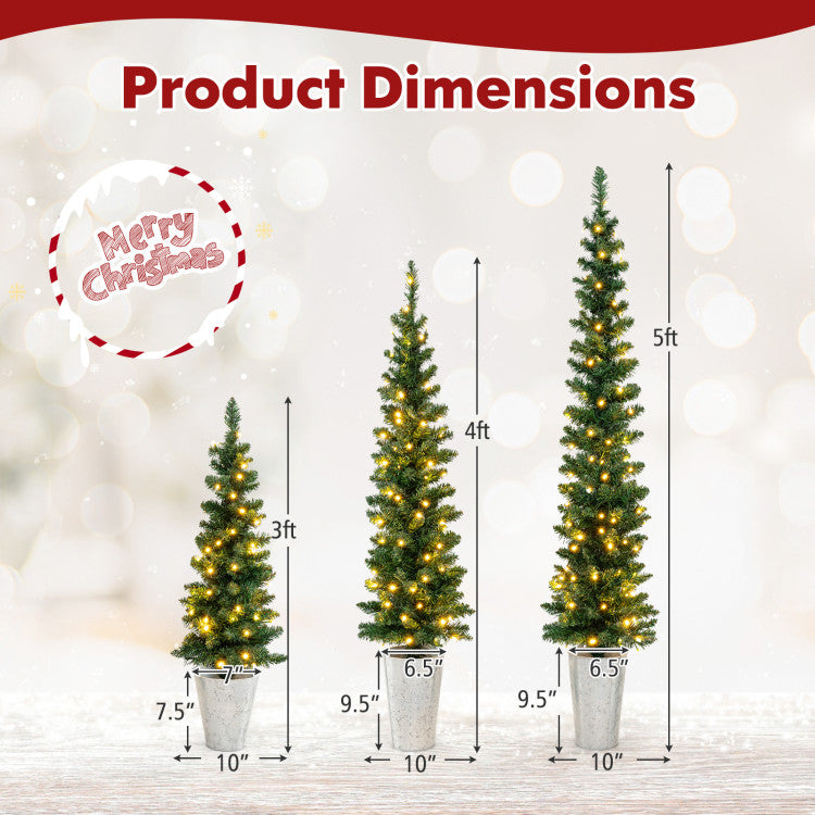 Set of 3 Pre-Lit Artificial Christmas Trees with 230 Warm White LED Lights