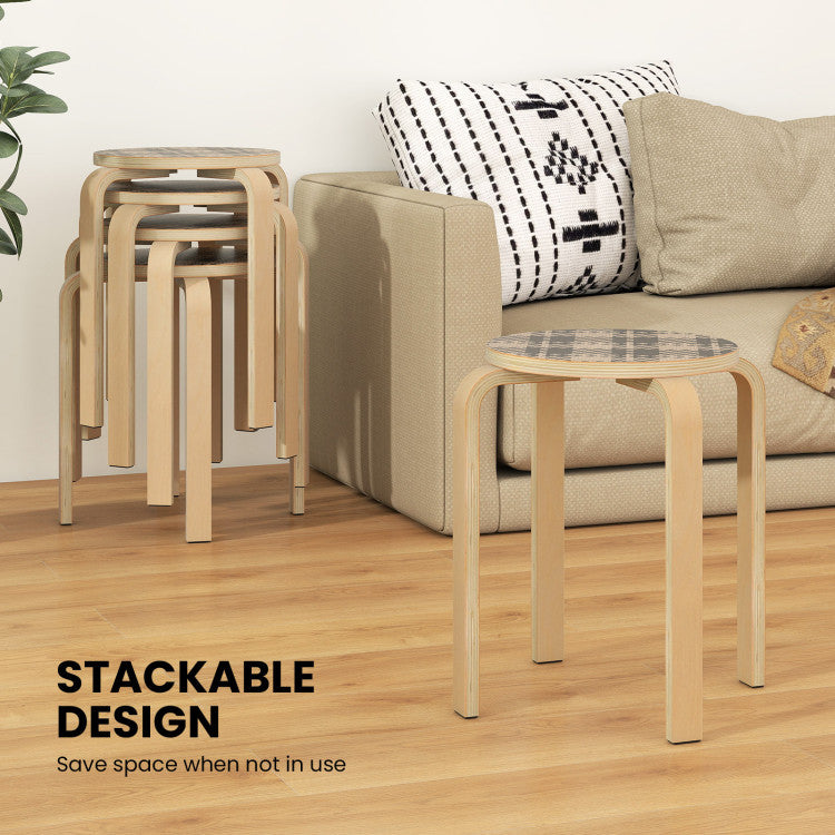 Set of 4 18 Inch Stackable Bentwood Dining Chairs with Round Top