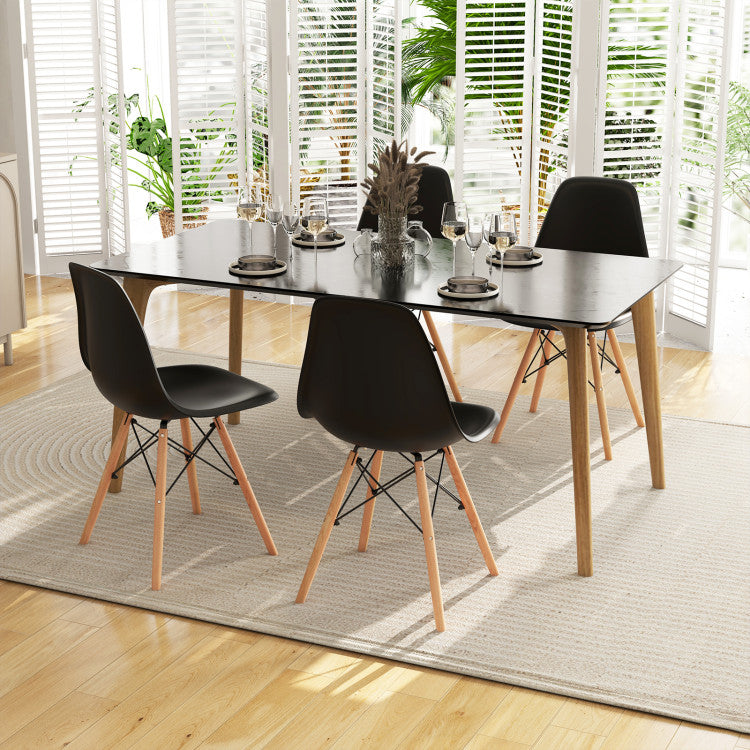 Set of 4 Modern Armless Dining Chairs Plastic Chairs with Wood Legs