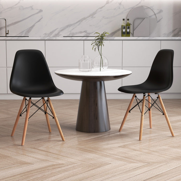 Set of 4 Modern Armless Dining Chairs Plastic Chairs with Wood Legs