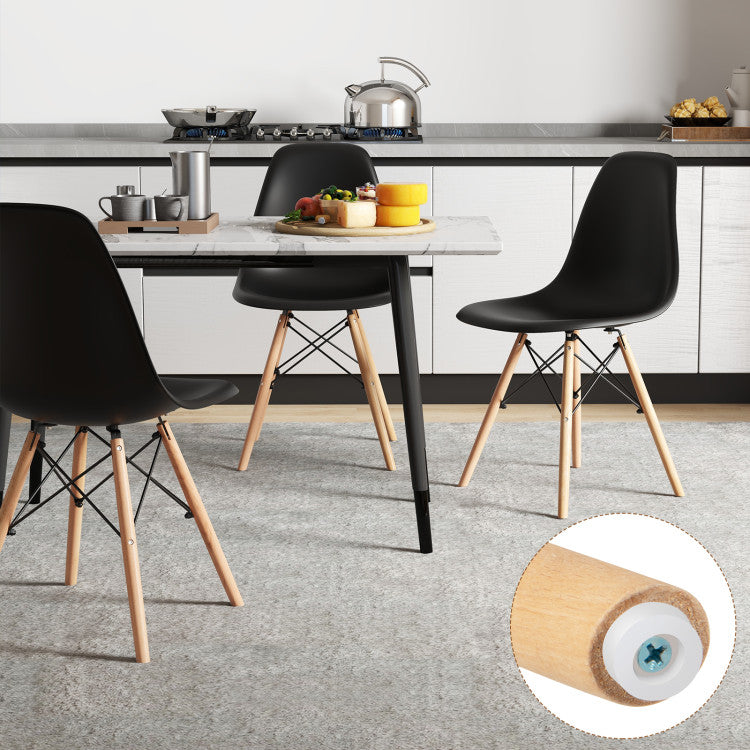 Set of 4 Modern Armless Dining Chairs Plastic Chairs with Wood Legs