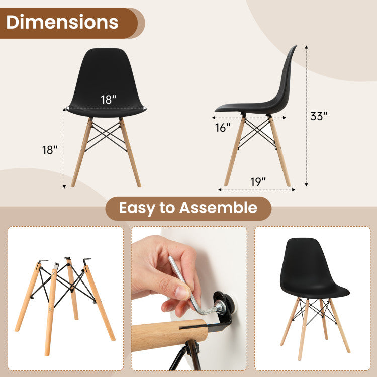 Set of 4 Modern Armless Dining Chairs Plastic Chairs with Wood Legs