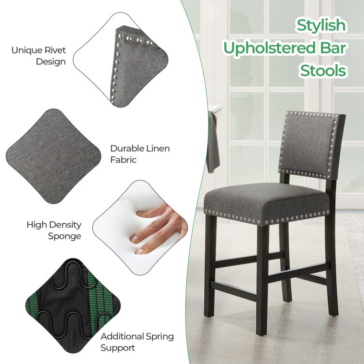 38.5/43.5 Inch Set of 2 Counter Height Chairs with Solid Rubber Wood Frame