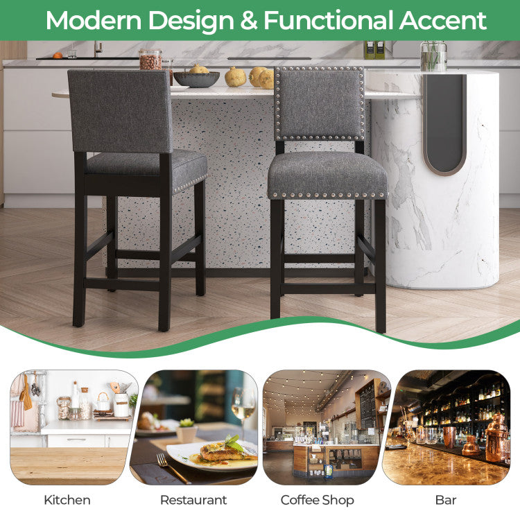 38.5/43.5 Inch Set of 2 Counter Height Chairs with Solid Rubber Wood Frame